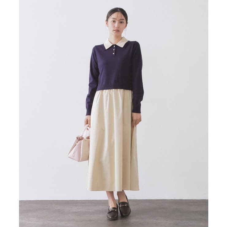 ダブルポロ衿ニットドッキングワンピース【洗濯機OK】 | OPAQUE.CLIP | 詳細画像7 