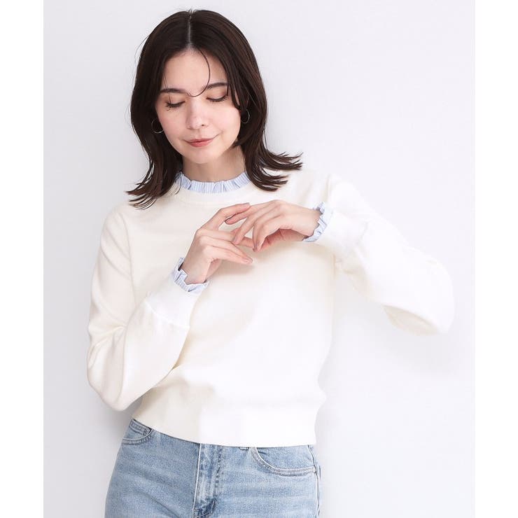 ホワイト(001) | 襟フリルドッキングニット【洗濯機OK】 | OPAQUE.CLIP