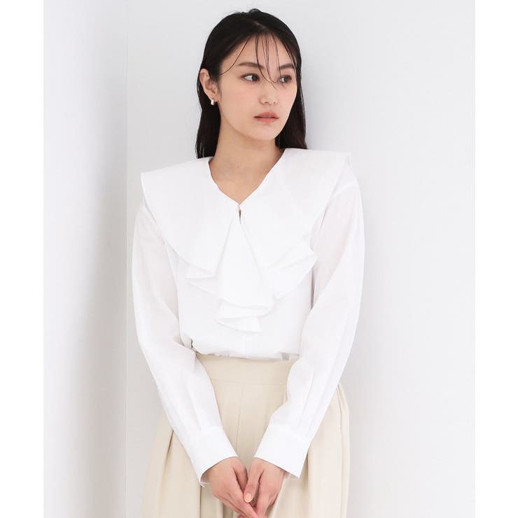 ホワイト(001) | フロントフリルブラウス【洗濯機OK】 | OPAQUE.CLIP