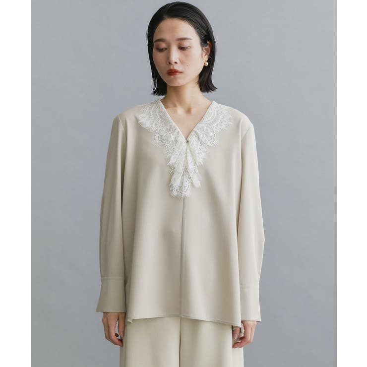 【es】ヒゲレースVネックブラウス【洗濯機OK】 | OPAQUE.CLIP | 詳細画像9 