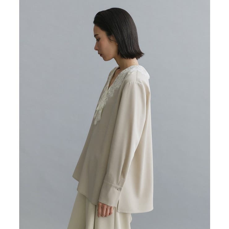 【es】ヒゲレースVネックブラウス【洗濯機OK】 | OPAQUE.CLIP | 詳細画像10 