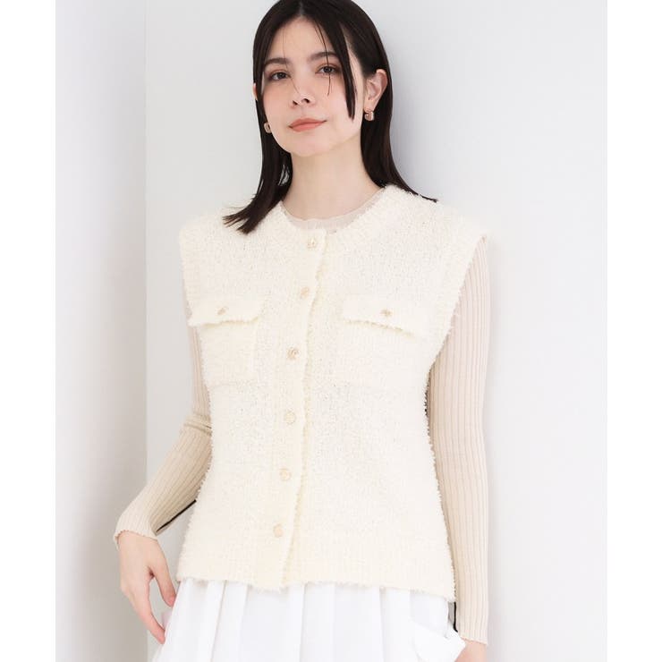 オフホワイト(003) | フラッグヤーン変形金ボタンニットベスト【洗濯機OK】 | OPAQUE.CLIP