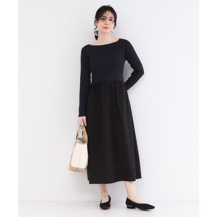 ネイビー(594) | リブニットドッキングワンピース【洗濯機OK】 | OPAQUE.CLIP