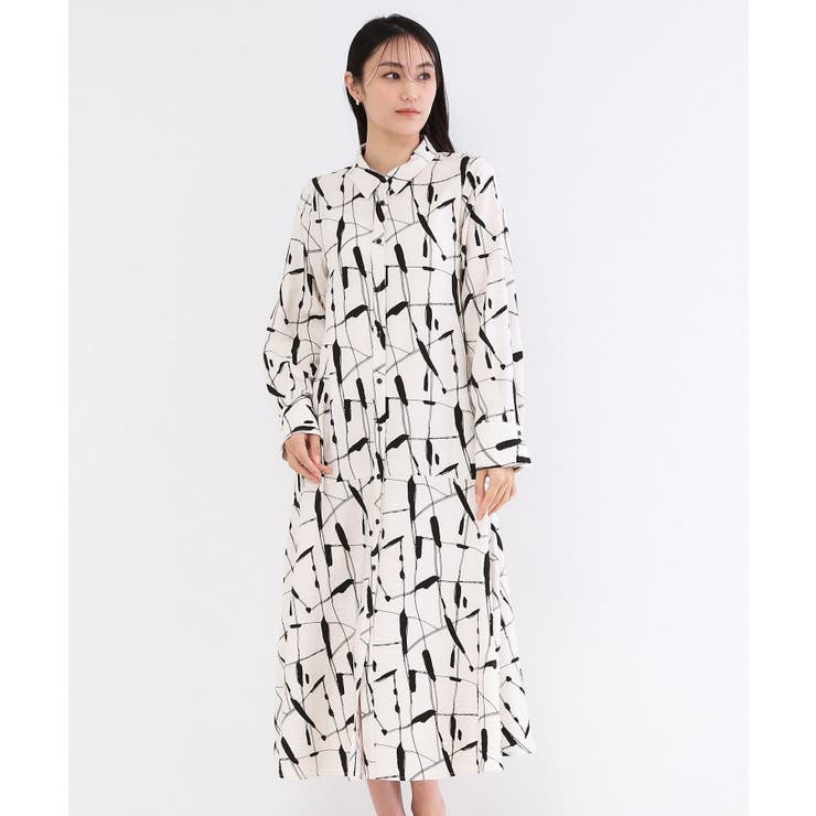 ライトベージュ(151) | ジオメトリックプリントシャツワンピース | OPAQUE.CLIP