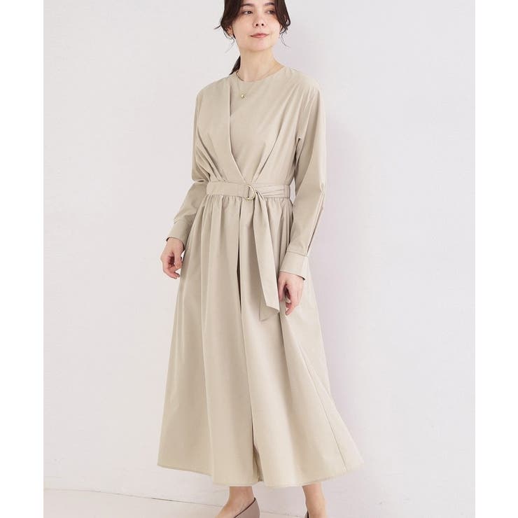 ベージュ(052) | カシュクール風デザインワンピース【洗濯機OK】 | OPAQUE.CLIP