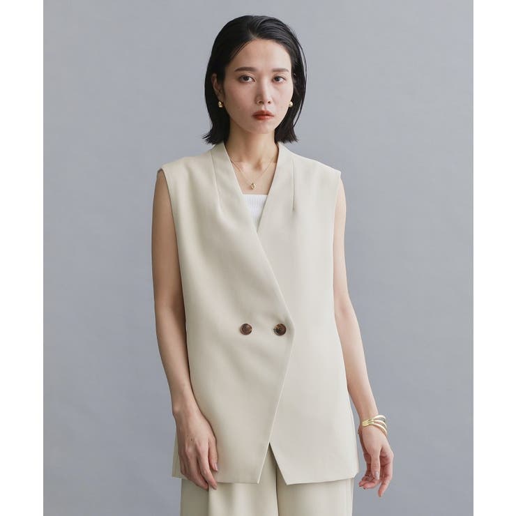 ライトベージュ(051) | 【es】ダブルブレストノーカラージレ/セットアップ対応可【洗える】 | OPAQUE.CLIP