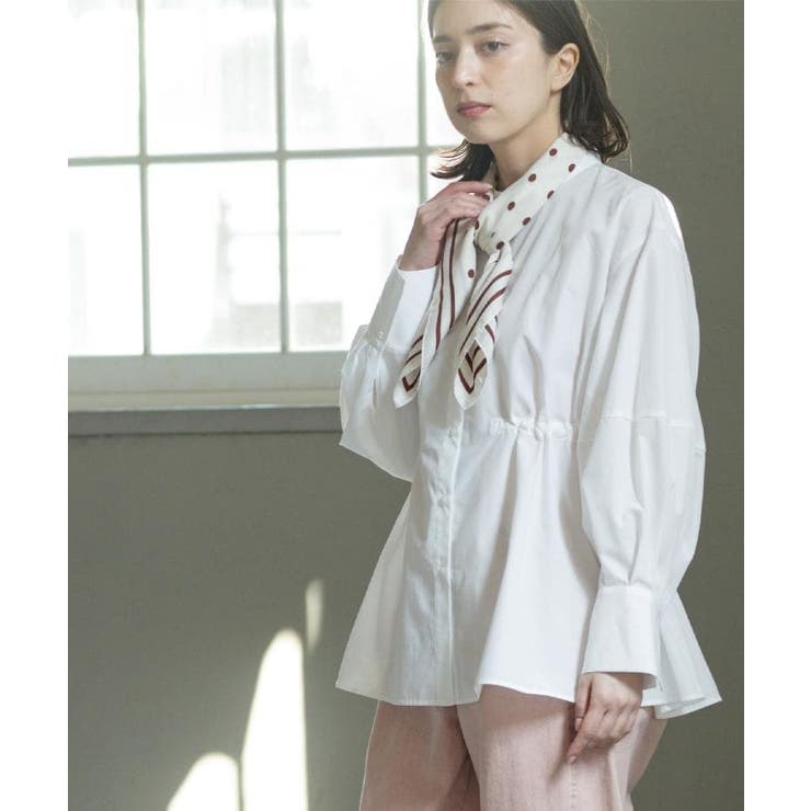 ホワイト(001) | ストライプペプラムデザインブラウス【洗濯機OK】 | OPAQUE.CLIP