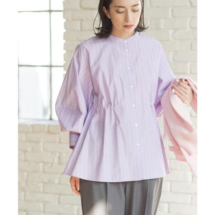 ラベンダー(380) | ストライプペプラムデザインブラウス【洗濯機OK】 | OPAQUE.CLIP
