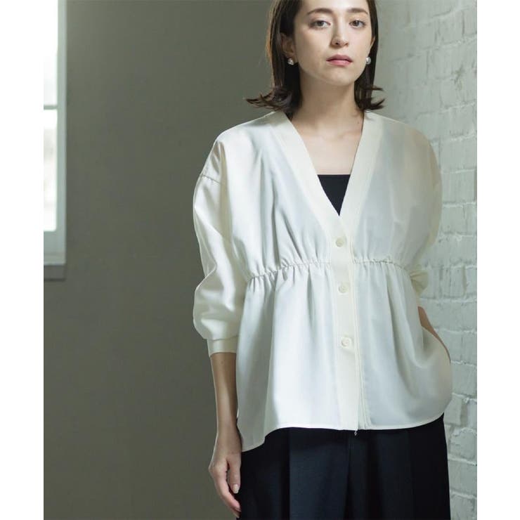オフホワイト(003) | ブラウス風Vネックカーディガン【洗濯機OK】 | OPAQUE.CLIP