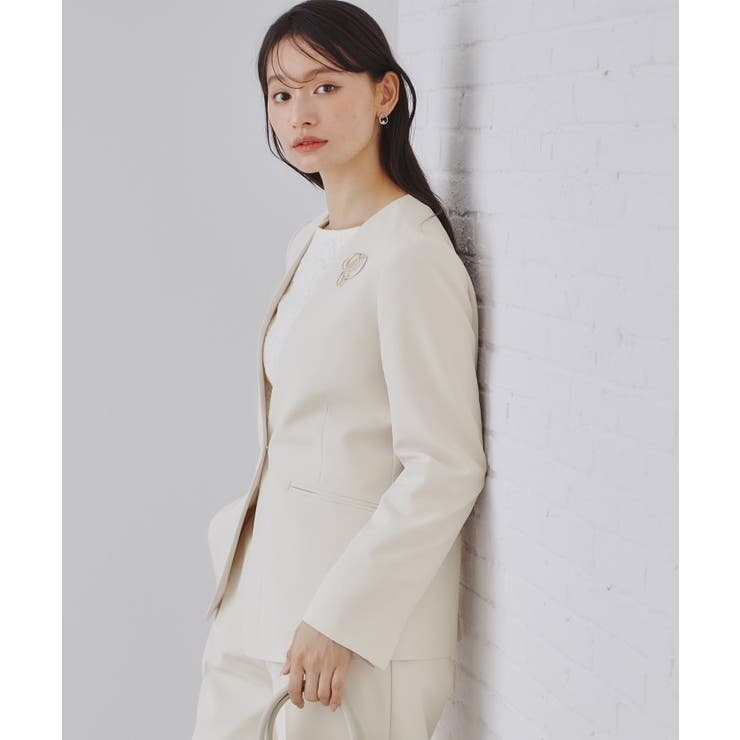 ライトベージュ(051) | 《通勤 セレモニー セットアップ対応》Vネックジャケット | OPAQUE.CLIP