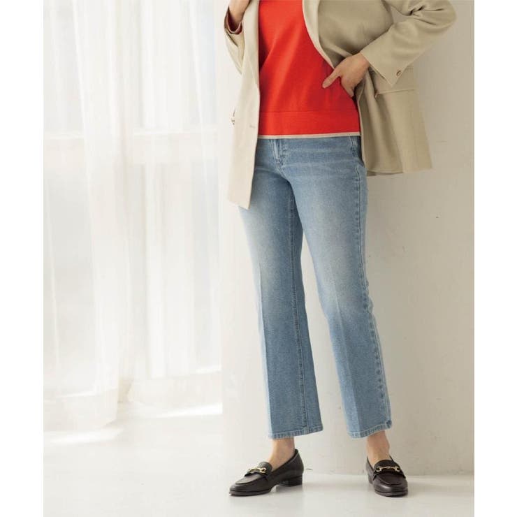 サックスブルー(090) | ストレッチセミフレアデニム【洗濯機洗い可】《SS-LLサイズ》 | OPAQUE.CLIP