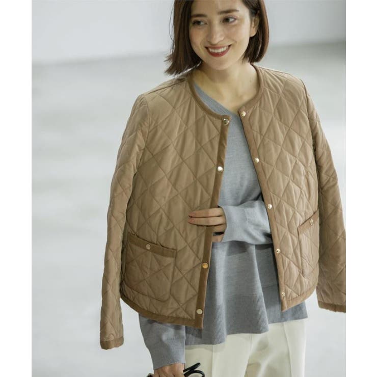 キャメルブラウン(041) | 撥水キルティングノーカラージャケット【洗濯機洗い可】 | OPAQUE.CLIP