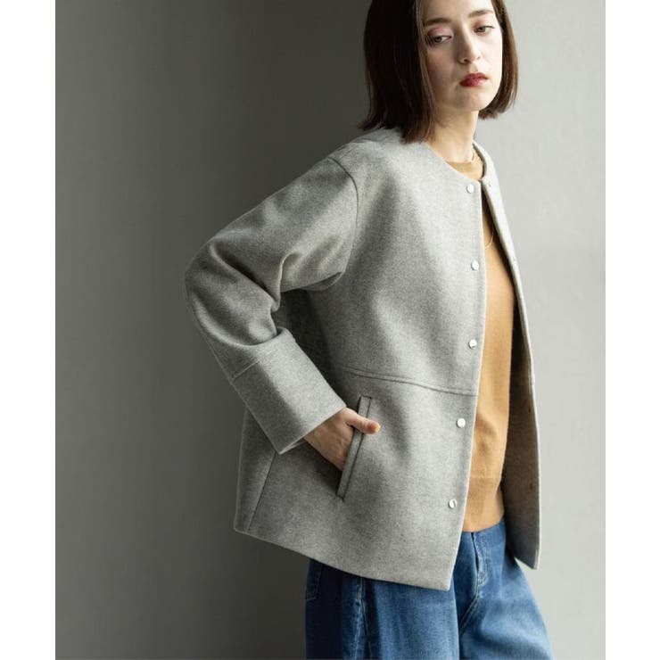 グレー(012) | ウールライクメルトンノーカラーコート【洗濯機洗い可】 | OPAQUE.CLIP
