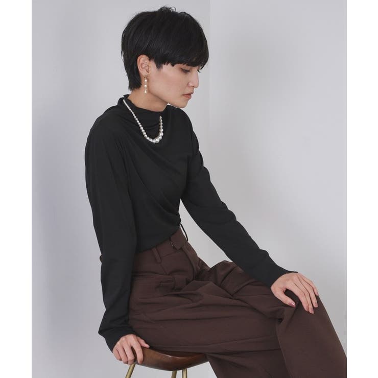 ブラック(019) | シアーハイネックトップス【洗濯機OK】 | OPAQUE.CLIP