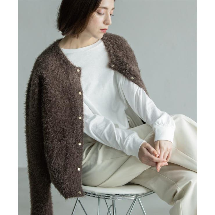 モカブラウン(042) | シャギーミドルカーディガン【洗濯機OK】《6col》 | OPAQUE.CLIP