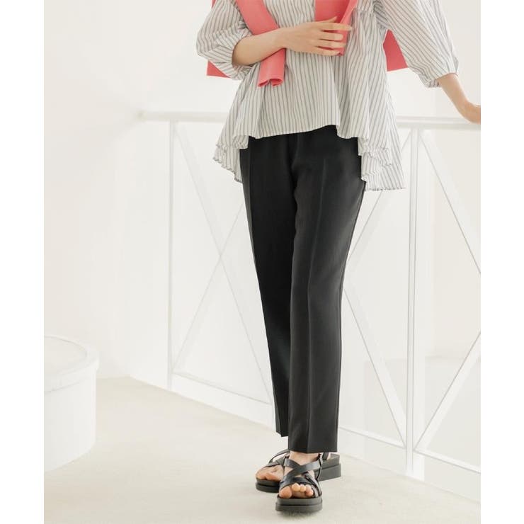 ブラック(019) | 美脚イージーテーパードパンツ【洗濯機OK 防シワ加工 ストレッチ】《SS～LL | OPAQUE.CLIP