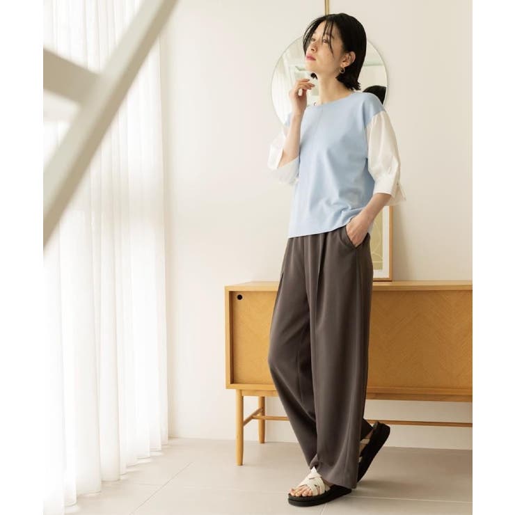 美脚イージーワイドパンツ【洗濯機OK 防シワ加工 ストレッチ】《SS～LL | OPAQUE.CLIP | 詳細画像6 