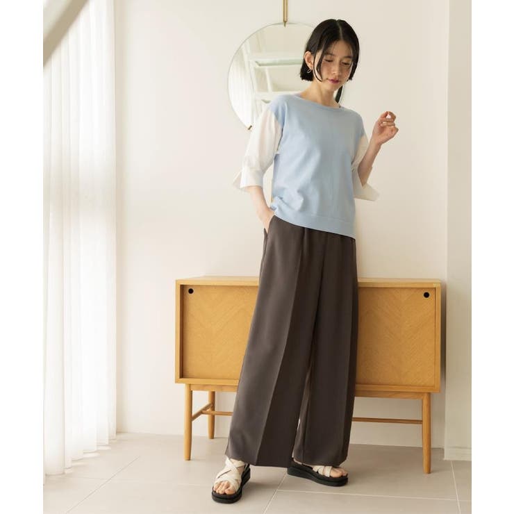 美脚イージーワイドパンツ【洗濯機OK 防シワ加工 ストレッチ】《SS～LL | OPAQUE.CLIP | 詳細画像8 