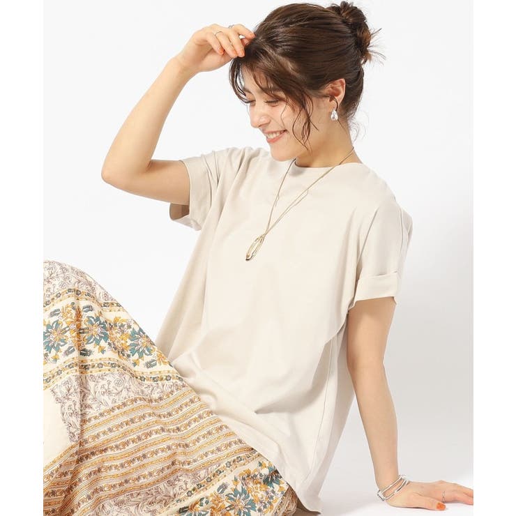 ライトベージュ(051) | 【洗える/UV】お袖ロールアップゆるTシャツ | SHOO・LA・RUE