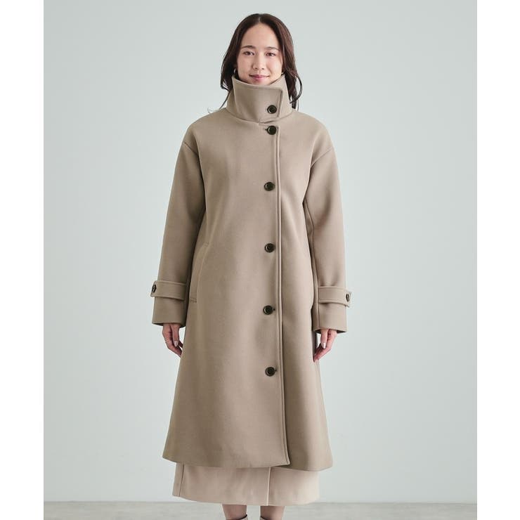 大人のお出かけスタイルに あったかウール調 スタンドカラーコート
