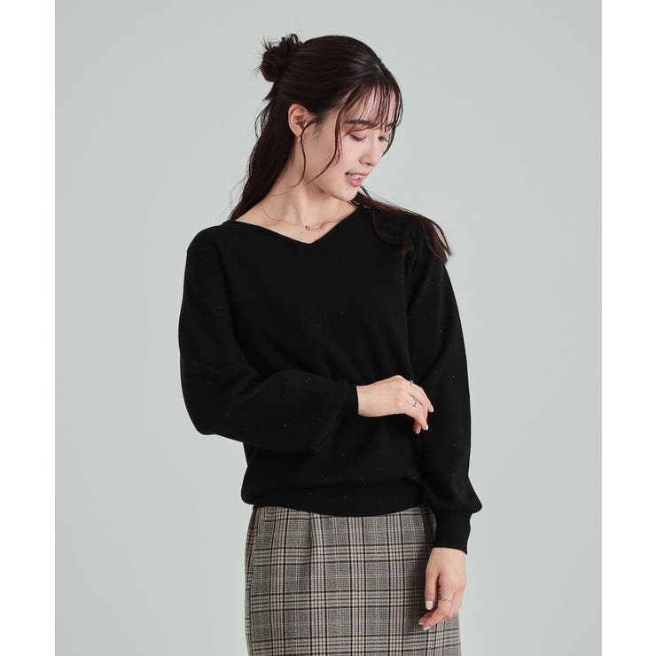 ★マークアンドロナ★ 女性用 美品 ラメ Ｖネックニット サイズＭ 高レビュー/S-LL/洗える】ほんのりラメ感が華やか 浅Vネックニット