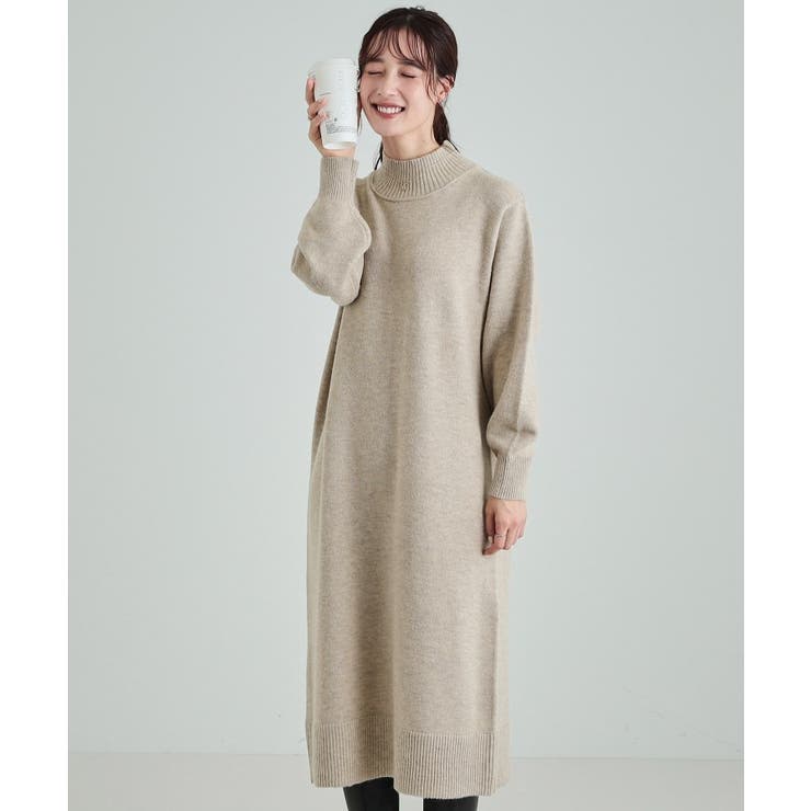 ふわふわ柔らか ハイネック ロングニットワンピース[品番 