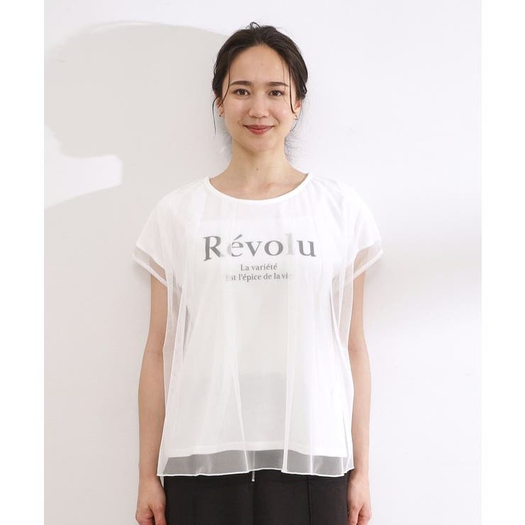 チュールレイヤード ロゴプリントTシャツ[品番：WRDW0199782