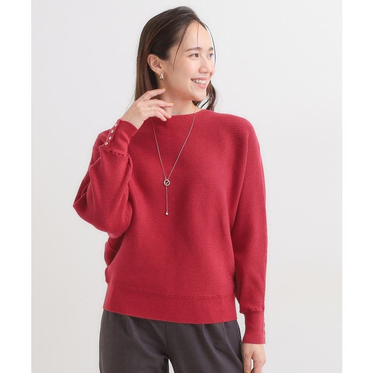 【洗濯機可/体型カバー】お袖ボタン リブドルマンニット | SHOO・LA・RUE | 詳細画像1 