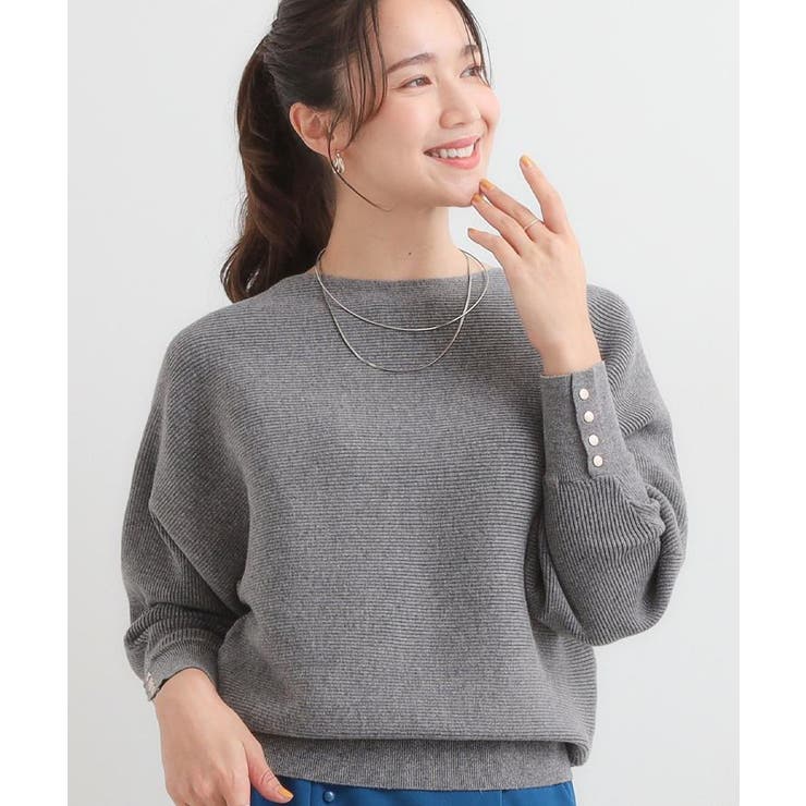 グレー(012) | 【洗濯機可/体型カバー】お袖ボタン リブドルマンニット | SHOO・LA・RUE