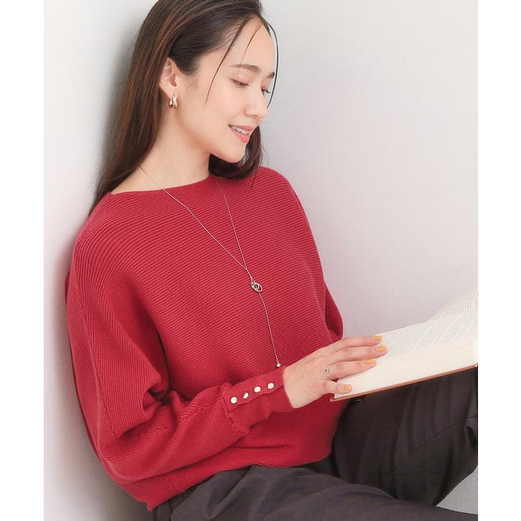ボルドー(064) | 【洗濯機可/体型カバー】お袖ボタン リブドルマンニット | SHOO・LA・RUE