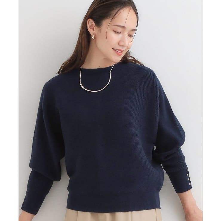 ネイビー(894) | 【洗濯機可/体型カバー】お袖ボタン リブドルマンニット | SHOO・LA・RUE