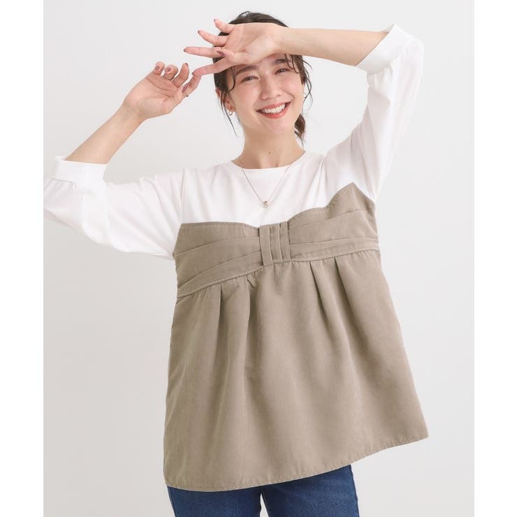 気になるウエストもさり気なくカバー リボン風ドッキングトップス | SHOO・LA・RUE | 詳細画像1 