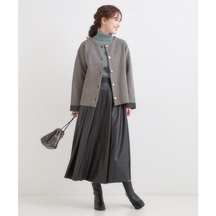 ゴールドボタンがアクセント ダブルフェイスニットカーディガン | SHOO・LA・RUE | 詳細画像3 