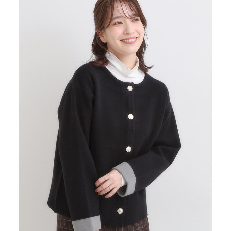 ブラック(019) | ゴールドボタンがアクセント ダブルフェイスニットカーディガン | SHOO・LA・RUE