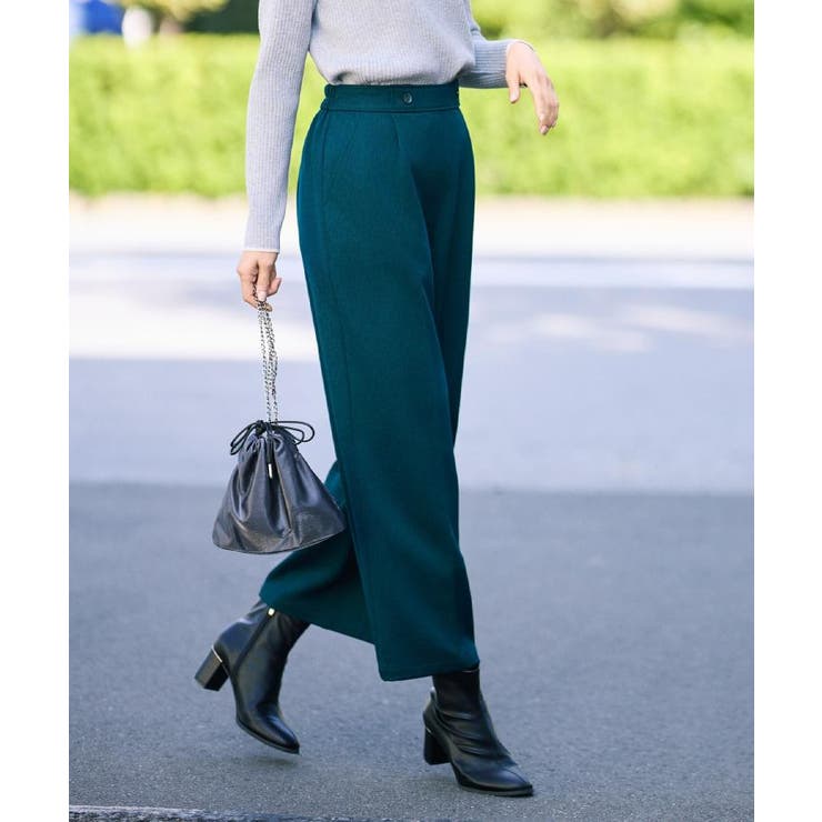 【着丈選べる】大人のきれいめスタイルに ウールフィール ワイドパンツ | SHOO・LA・RUE | 詳細画像1 