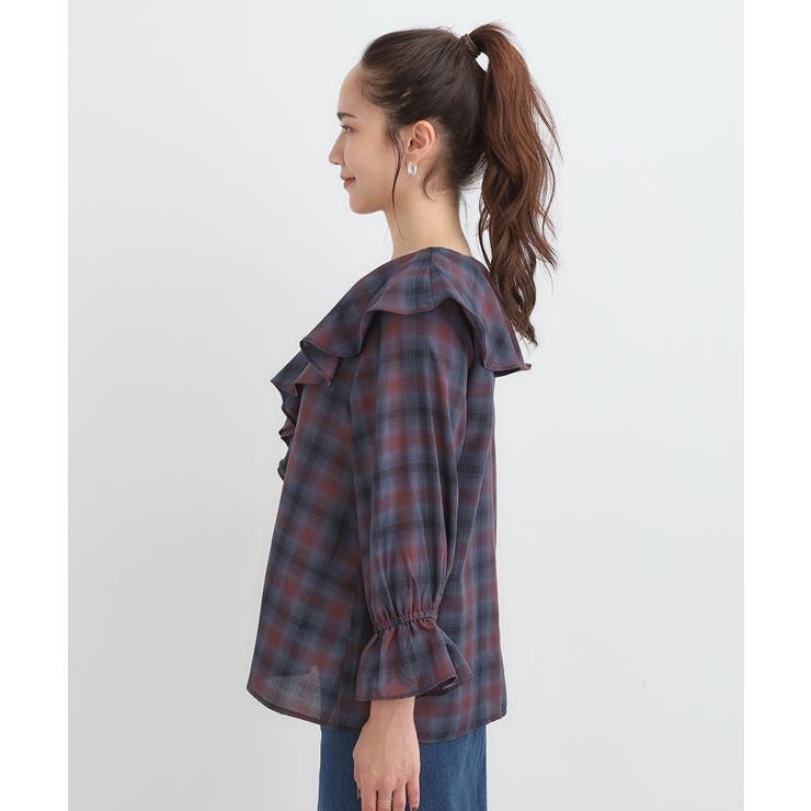 【S-LL】きれいめカジュアルに チェック柄フリルブラウス | SHOO・LA・RUE | 詳細画像14 