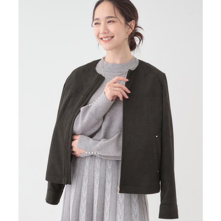 ブラック(019) | 【S-LL】上品さを纏う やわらか フェイクスエードブルゾン | SHOO・LA・RUE
