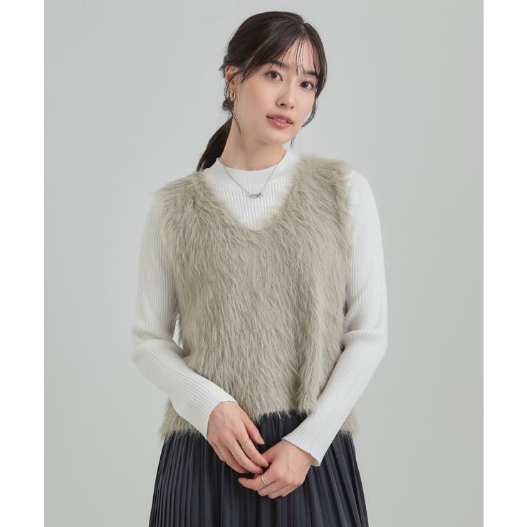 【S-LL/2点セット】着るだけでコーデが決まる フェザーベスト×リブニット | SHOO・LA・RUE | 詳細画像14 