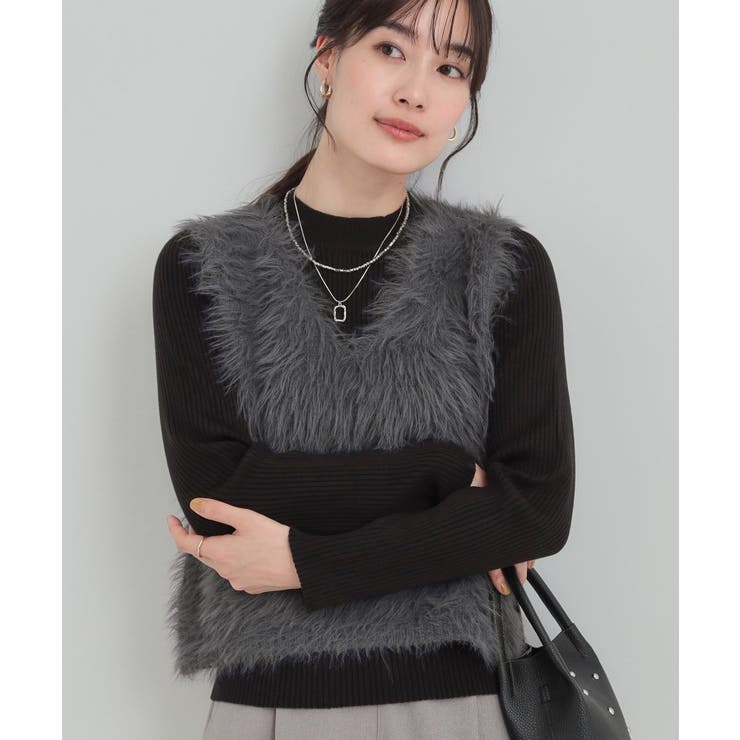 チャコールグレー(014) | 【S-LL/2点セット】着るだけでコーデが決まる フェザーベスト×リブニット | SHOO・LA・RUE