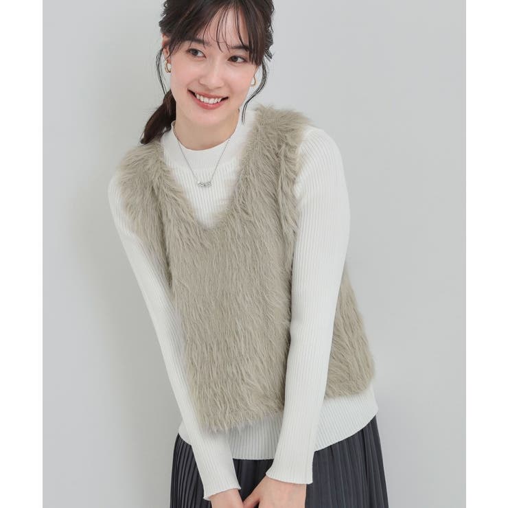 グレージュ(050) | 【S-LL/2点セット】着るだけでコーデが決まる フェザーベスト×リブニット | SHOO・LA・RUE