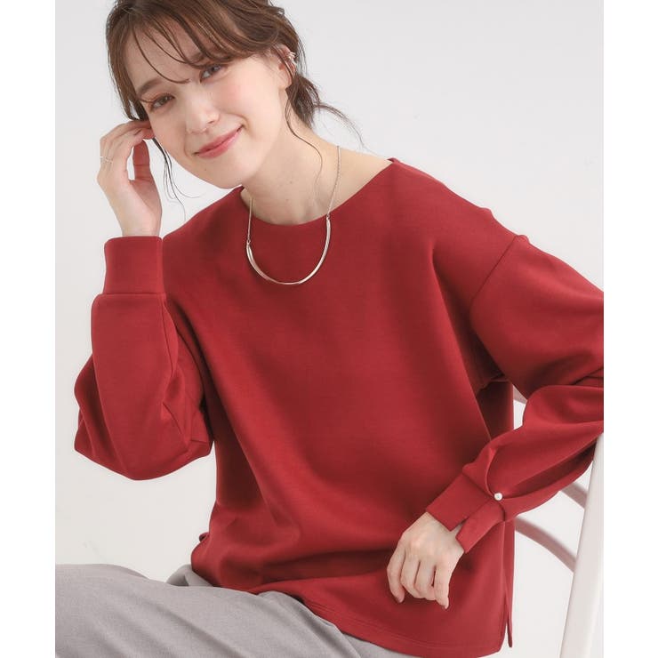 レッド(062) | 【S-LL】大人のデイリースタイルに お袖タック フェイクパール付きトップス | SHOO・LA・RUE