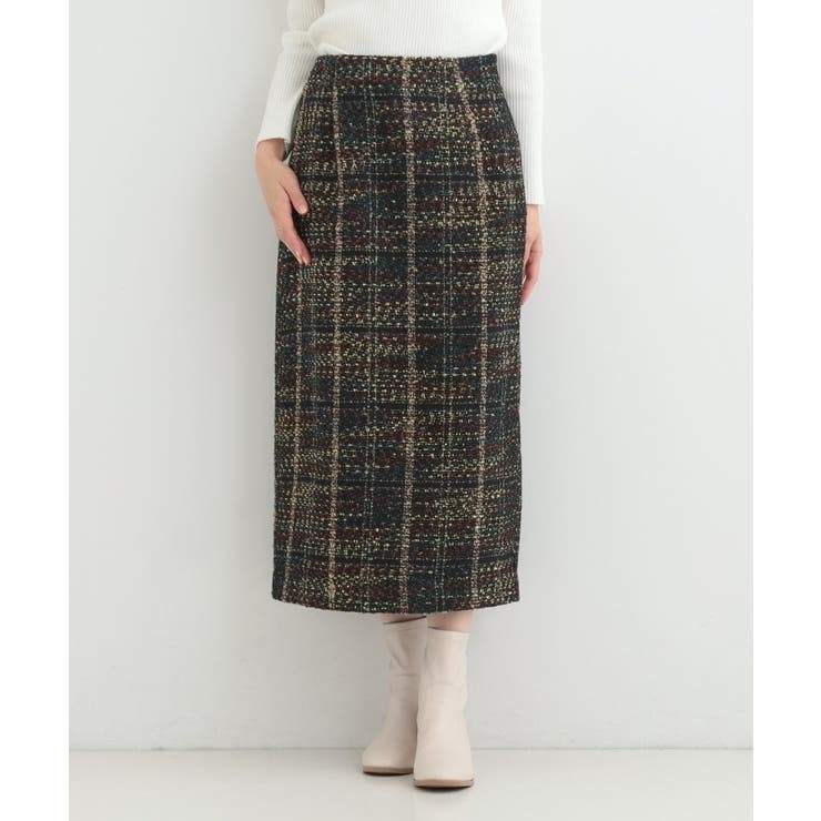 【S-LL】きれいめにもカジュアルにも ラメツイード ナロースカート | SHOO・LA・RUE | 詳細画像1 