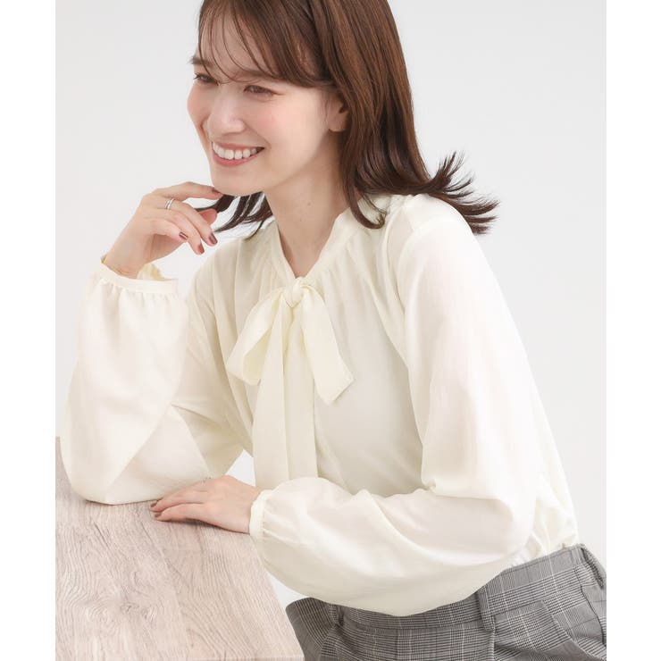 オフホワイト(003) | 【洗濯機可/S-LL】リボンブラウス | SHOO・LA・RUE