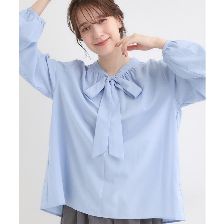 ブルー(092) | 【洗濯機可/S-LL】リボンブラウス | SHOO・LA・RUE