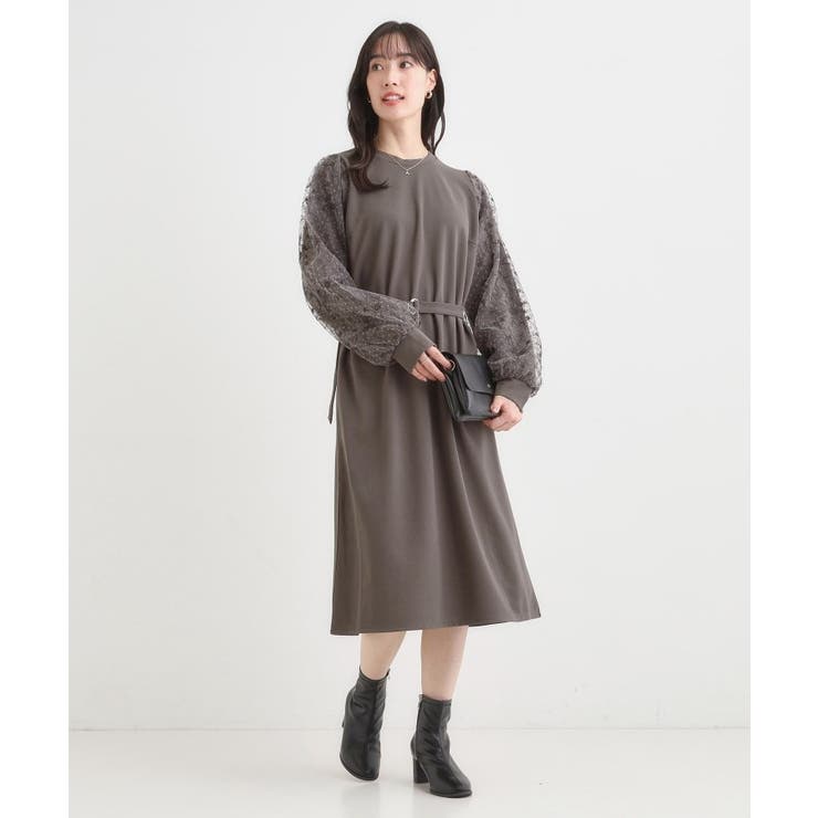 【S-LL】お袖チュールレース切り替えワンピース | SHOO・LA・RUE | 詳細画像1 