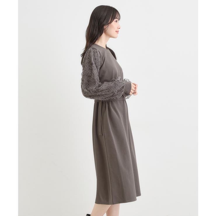 【S-LL】お袖チュールレース切り替えワンピース | SHOO・LA・RUE | 詳細画像3 