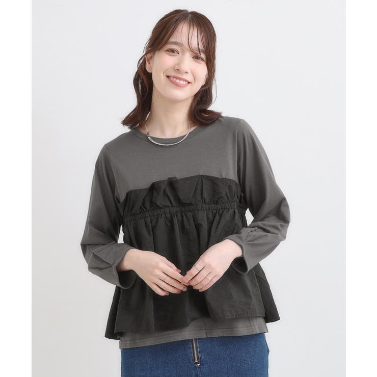 【洗濯機可/S-LL】1枚で華やか フリルドッキングトップス | SHOO・LA・RUE | 詳細画像1 