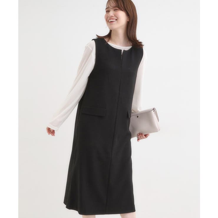 ブラック(019) | 【洗濯機可/S-LL】ウール調スキッパージャンスカ | SHOO・LA・RUE