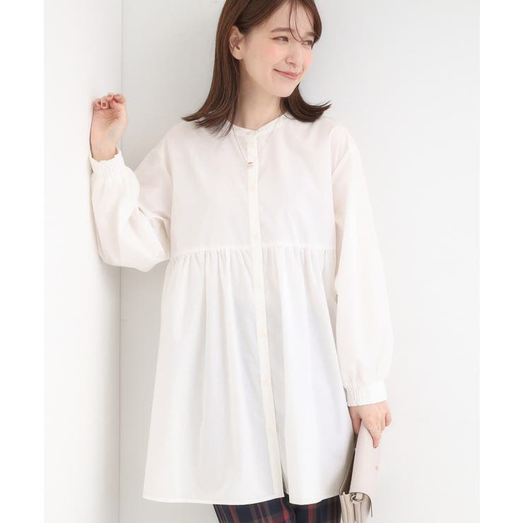 オフホワイト(003) | 【S-LL】自然に体型カバー 切り替えギャザーチュニックシャツ | SHOO・LA・RUE