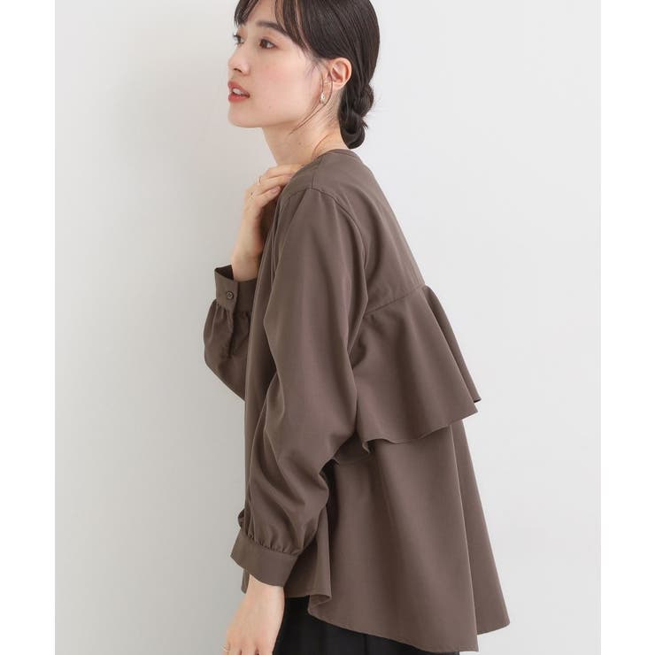 ブラウン(043) | 【洗濯機可/S-LL】春まで着られる バックフリルシャツ | SHOO・LA・RUE